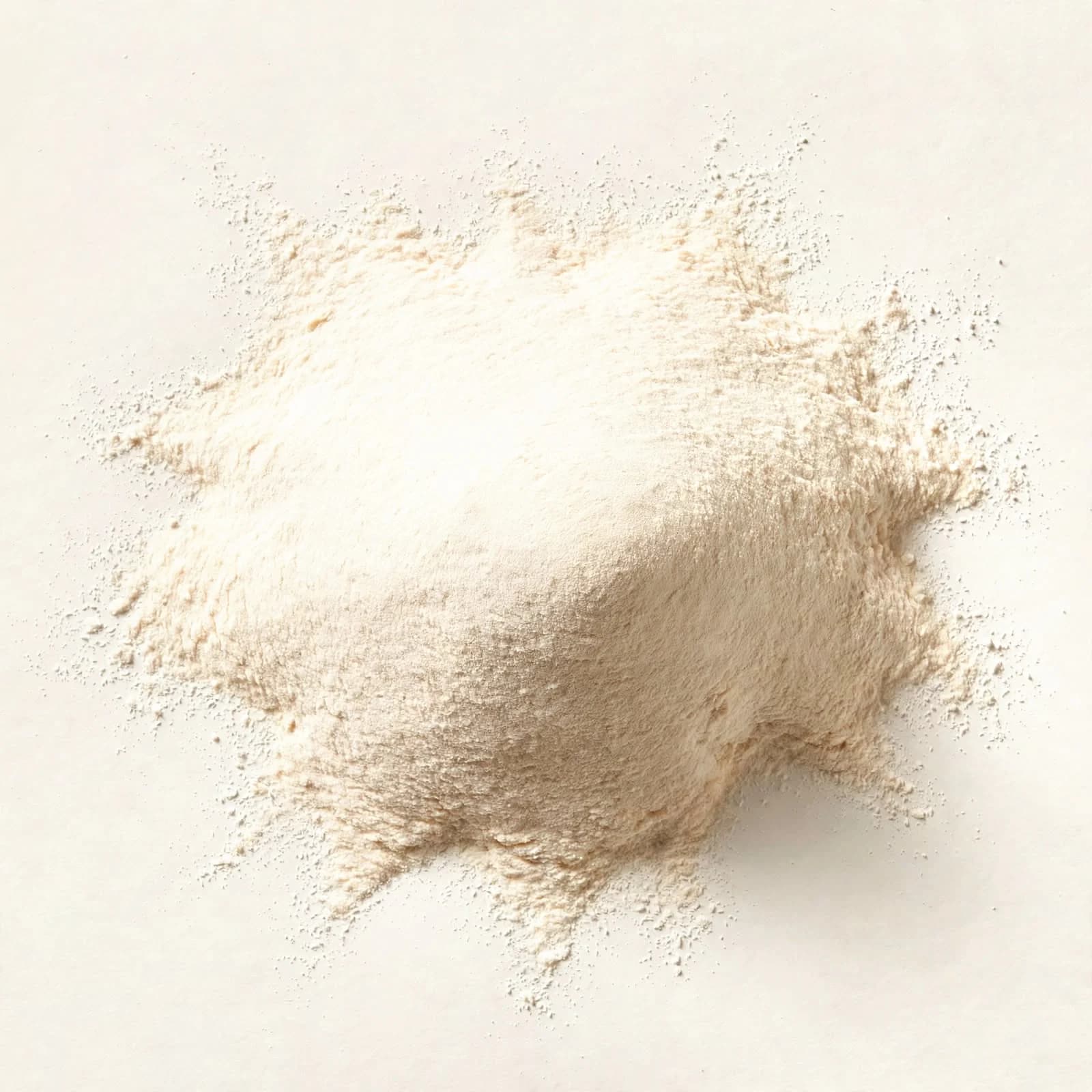 A mound of fine off-white coconut flour, seen from above.